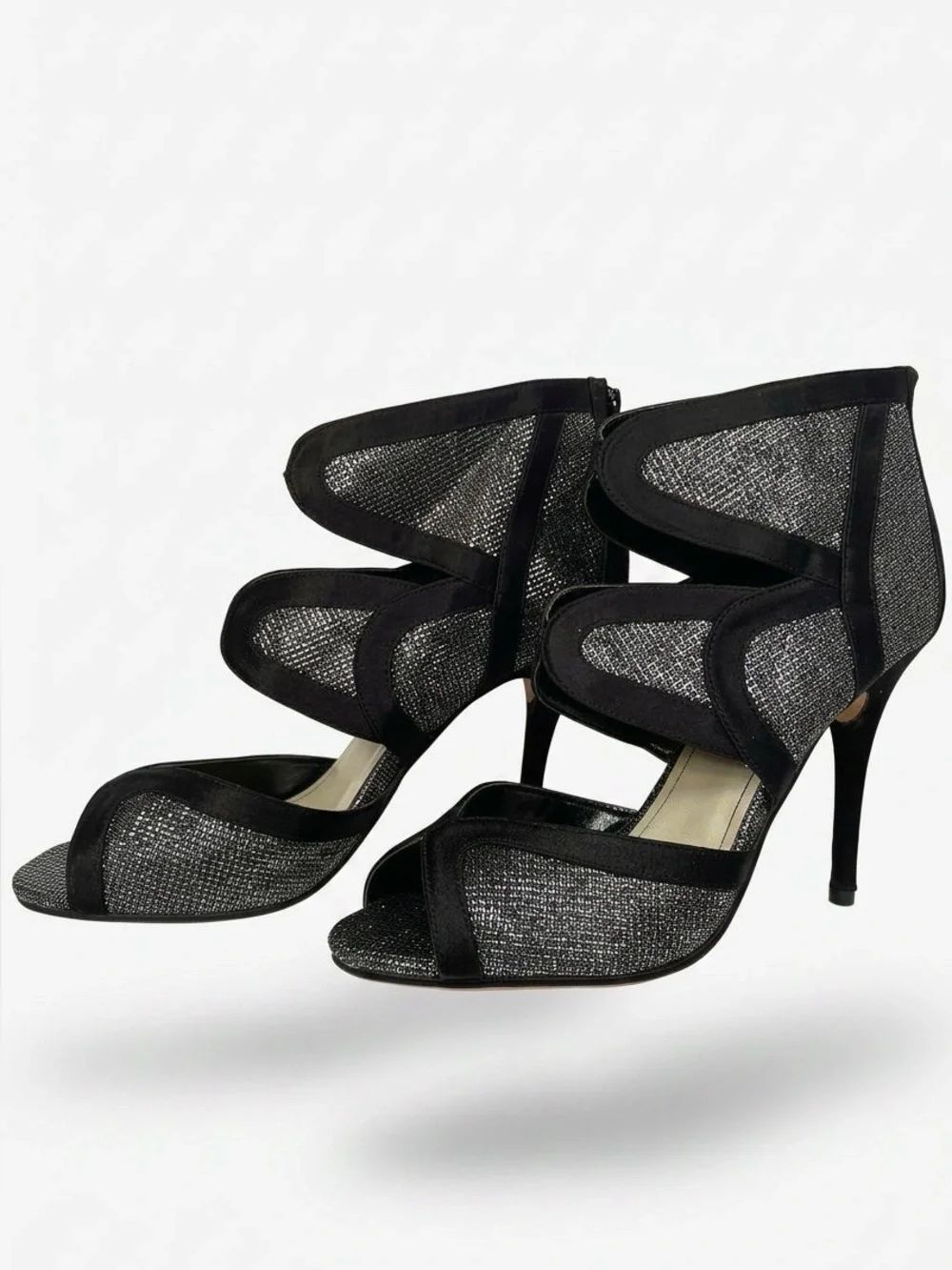 Black Sculptural Mesh High Heel Sandals - Women